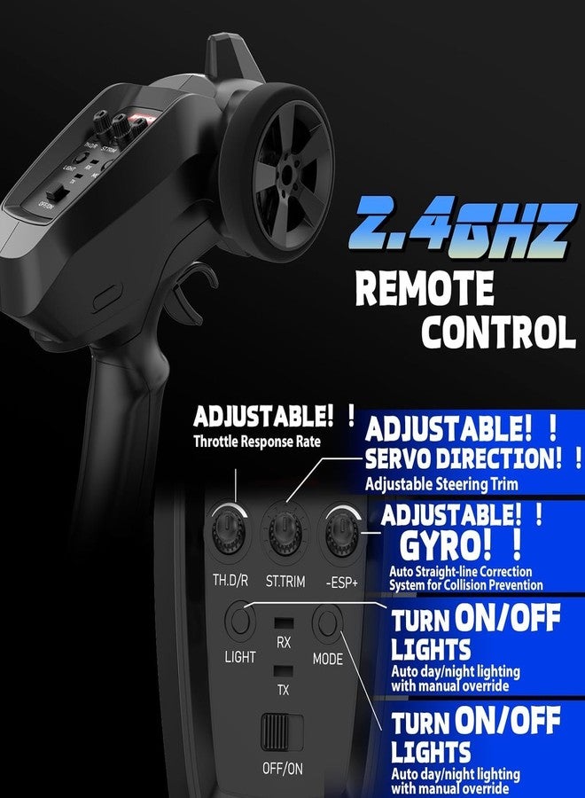 سيارة جوي جاي للتحكم عن بعد، سيارة سباق عالية السرعة للأطفال والكبار، بمقياس 1:16، تعمل بتردد 2.4 جيجاهرتز، دفع رباعي، جاهزة للتشغيل، تصل سرعتها إلى 30 كم/ساعة، مزودة بإضاءة LED، لعبة رياضية، هدية مثالية، تتضمن بطاريتين وإطارات انزلاق، لون أسود - Image 5